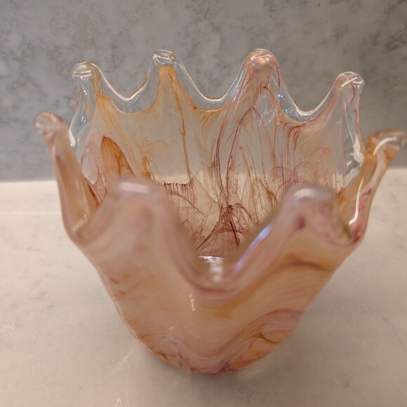 Murano Hand Blown Glass Crown Shape Vase - Picture 2 of 10